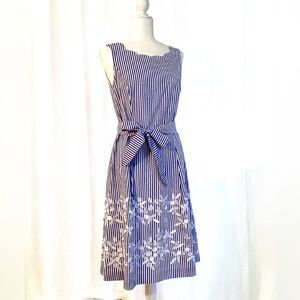Talbots NWT Blue & White Stripe Dress with embroidered skirt